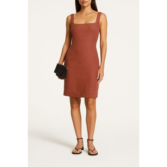 Anemos Square Neck Open Tie Back Dress Rust Brown Size‎ S - Picture 1 of 12